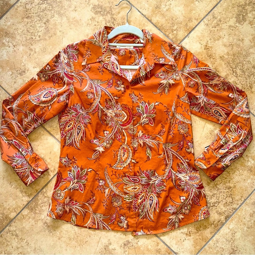 Stunning, burnt orange paisley top Quality  from Coldwater creek LIKE NEW